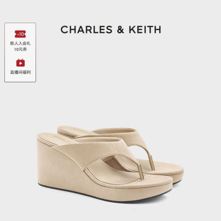 CHARLES&KEITH26春新款CK1-80360158时尚坡跟夹趾拖鞋高跟凉鞋