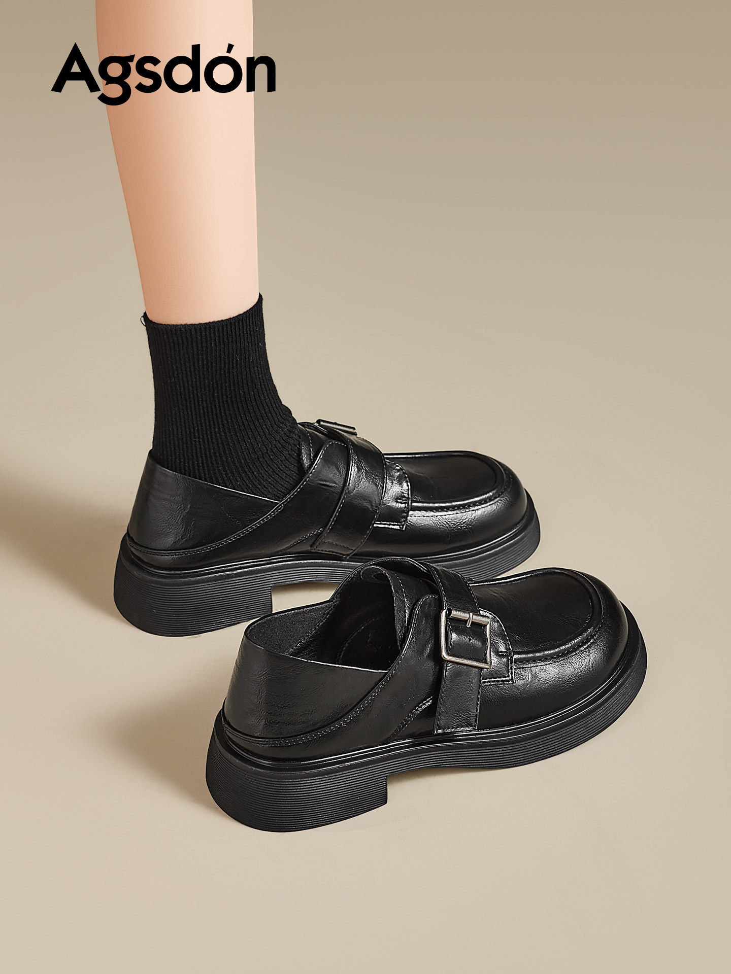 奥古狮登乐福鞋女2026新款春季厚底增高复古小皮鞋通勤软底单鞋爆主图