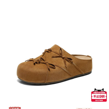 百丽羊皮厚底增高福蝶结吐司勃肯鞋新款可外穿包头拖鞋B3079AH6预