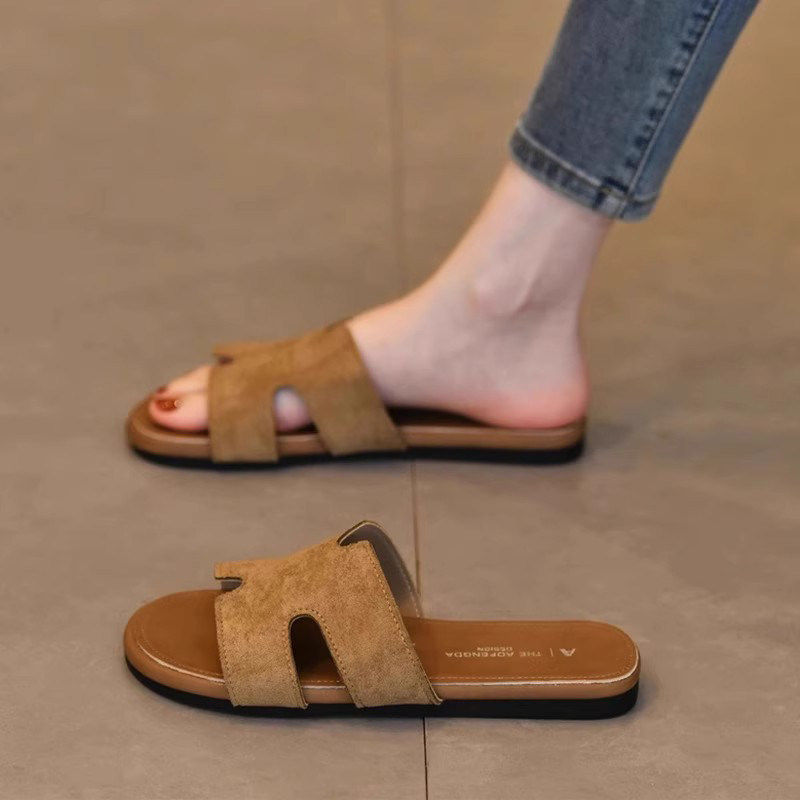 真皮法式绝美勃肯凉拖鞋女夏季外穿超火沙滩孕妇防滑平底一字拖鞋主图