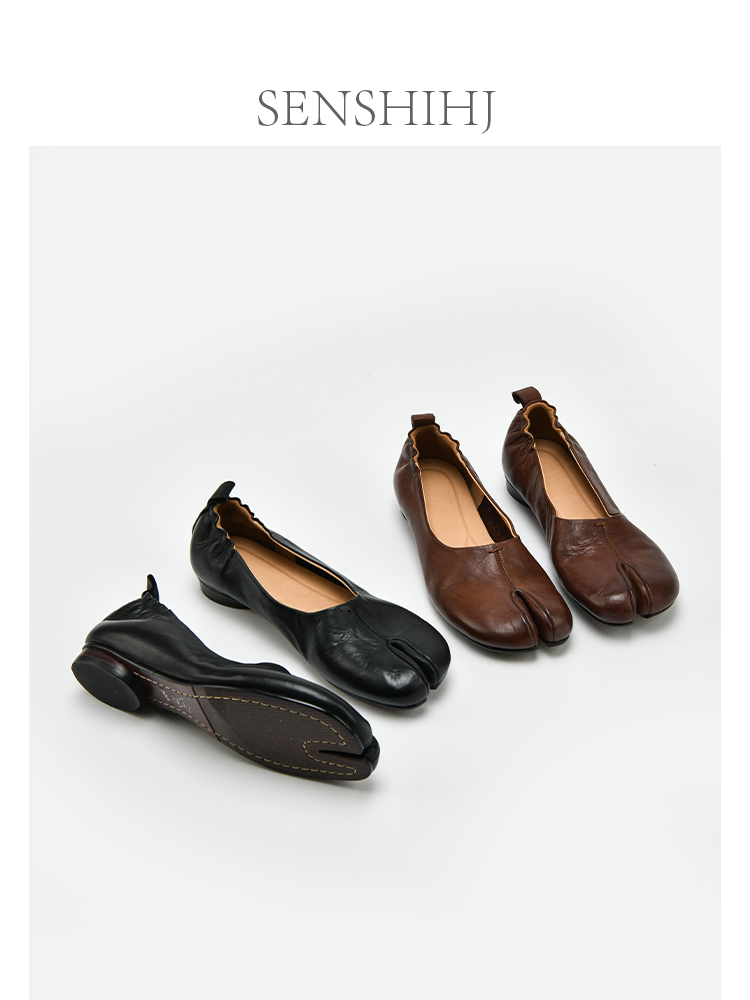 SENSHIHJ/森诗和匠头层水洗牛皮浅口平底单鞋女春夏软底分趾女鞋主图