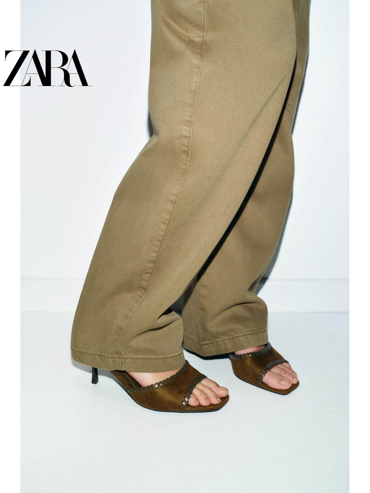 ZARA2026春夏新品 女鞋 缉线装饰方头高跟凉鞋穆勒鞋 2306710 700主图