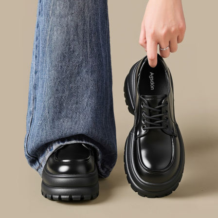 奥古狮登厚底黑色乐福鞋女2026春季新款增高英伦风小皮鞋通勤单鞋