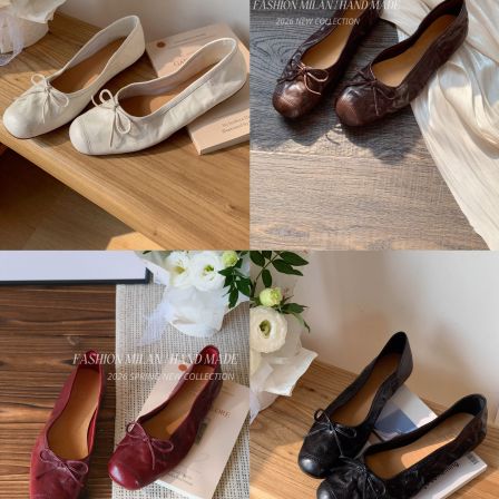 F.M法式复古蝴蝶结芭蕾舞鞋女外穿圆头浅口平底单鞋百搭奶奶鞋