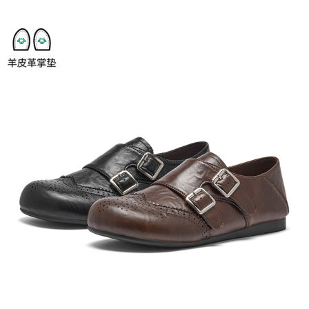 热风棕色复古乐福鞋女鞋26年春季新款女士时尚浅口单鞋通勤勃肯鞋