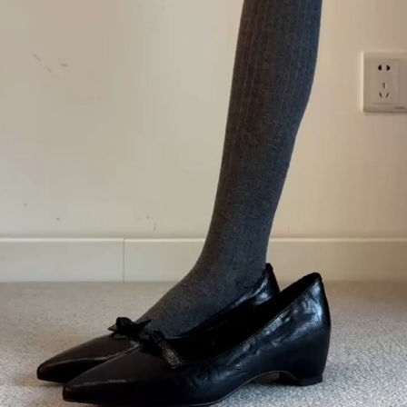 羊皮版~法式复古风内增高通勤工作鞋女一脚蹬尖头气质蝴蝶结单鞋