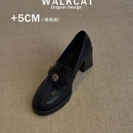 软底山茶花乐福鞋女2026春季新款真皮小皮鞋粗高跟通勤一脚蹬单鞋