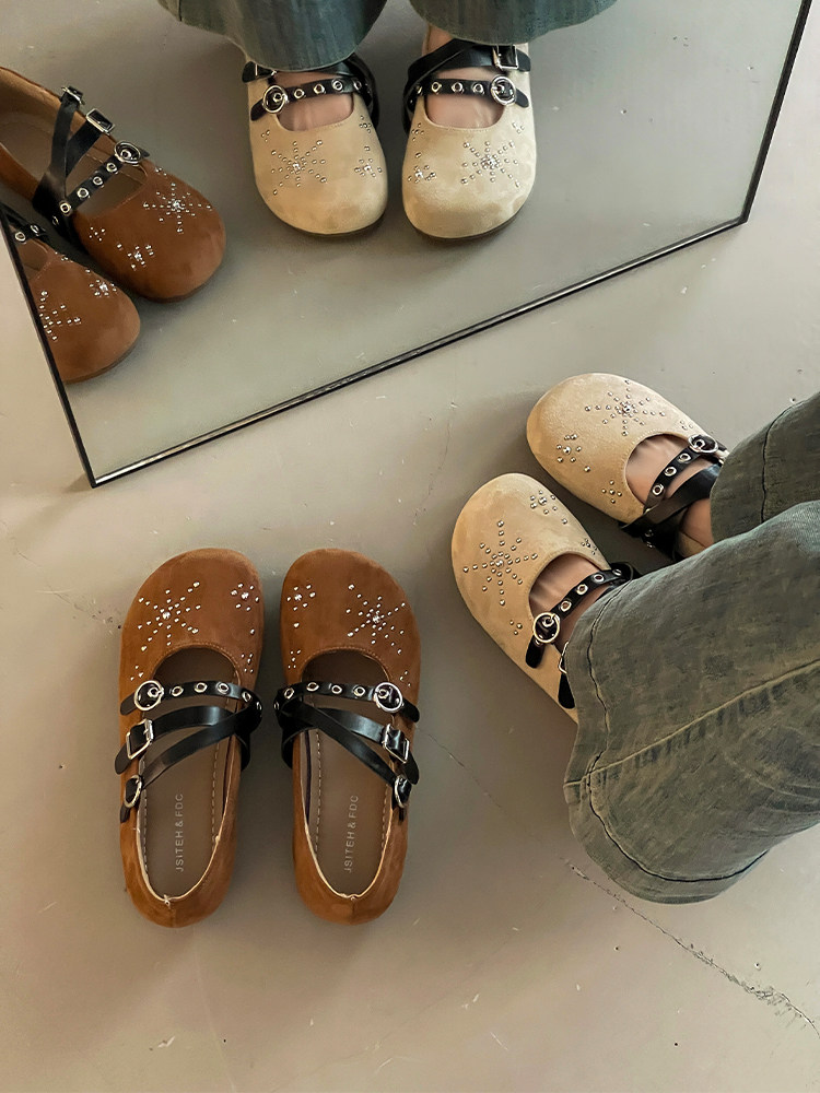 复古风铆图案钉玛丽珍鞋女2026春新款双字扣带浅口单鞋百搭不累脚主图