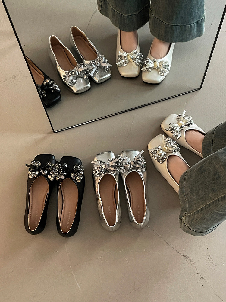 甜美风水钻蝴蝶结复古方头浅口玛丽珍鞋女2026少女百搭仙女风单鞋主图