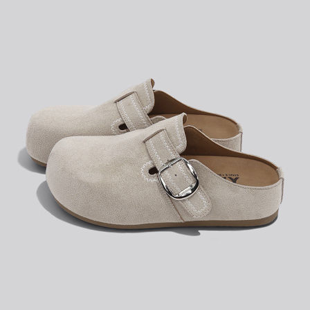 人本半拖勃肯鞋女2026春季新款内增高包头外穿驼色百搭通勤懒人鞋