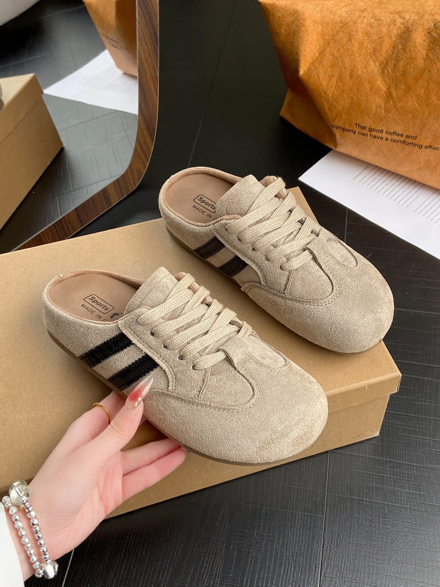 厚底包头半拖鞋女外穿2026年新款春季勃肯鞋一脚蹬半托单鞋德训鞋主图