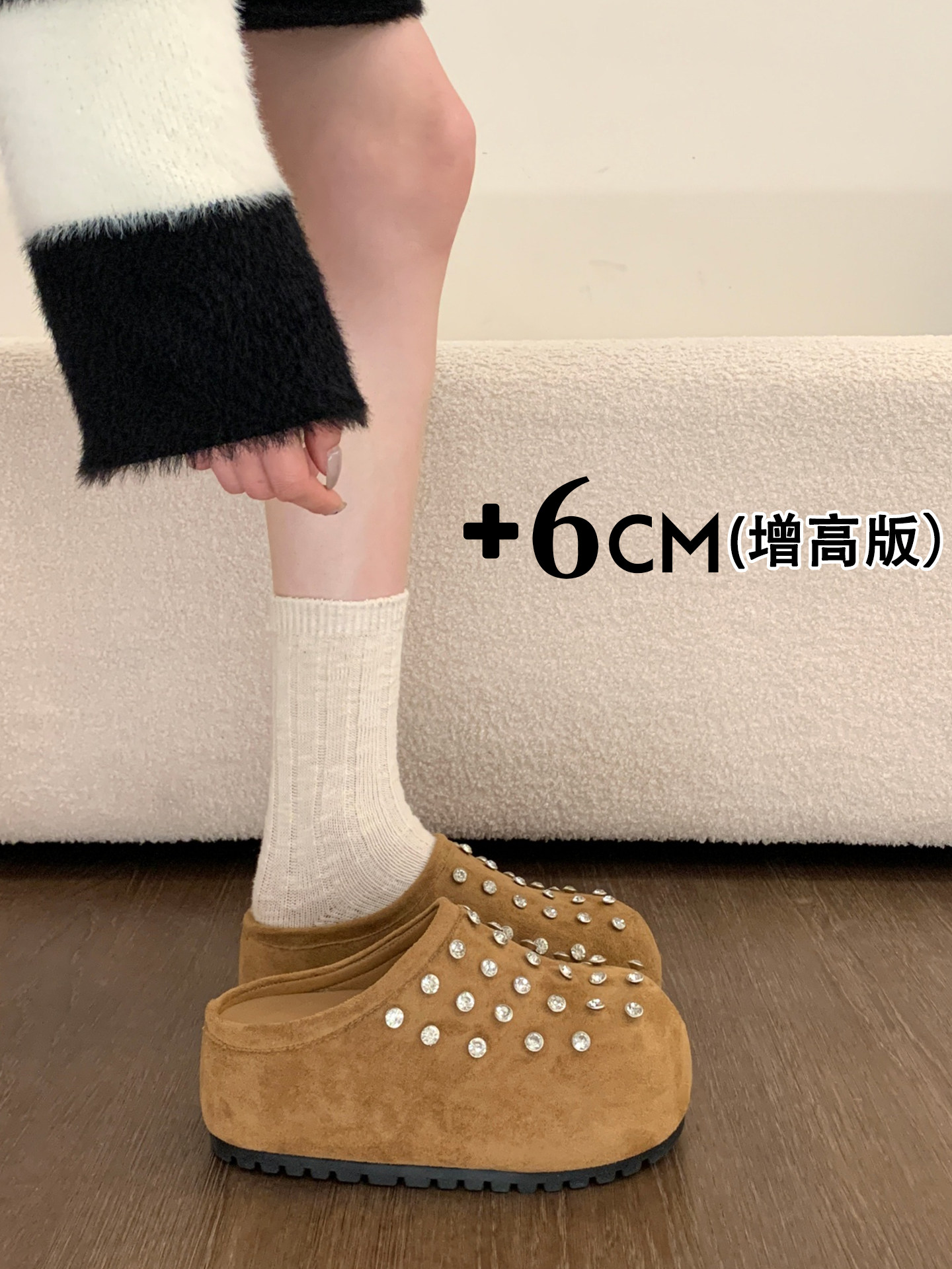 厚底内增高勃肯鞋女鞋2026新款春季一脚蹬丑萌单鞋包头半拖鞋外穿主图