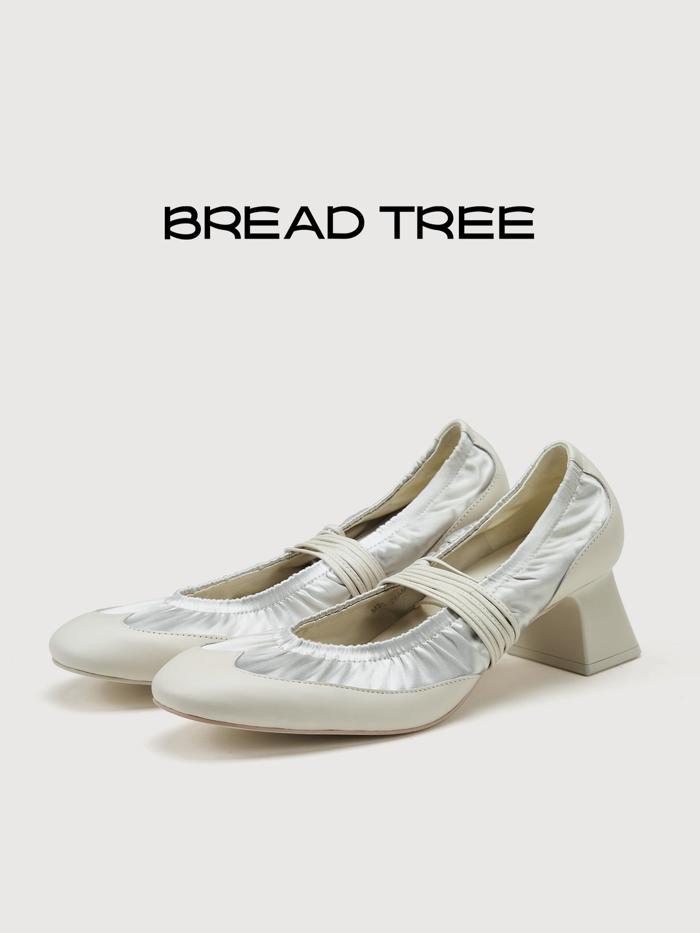 yigenanaya同款|BREADTREE面包树新款缎面拼接抽褶中跟芭蕾鞋单鞋主图