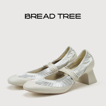 yigenanaya同款|BREADTREE面包树新款缎面拼接抽褶中跟芭蕾鞋单鞋