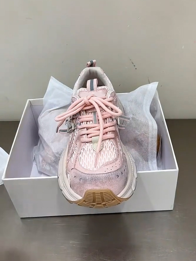羊皮！老爹鞋女2026新款粉色圆头网面透气系带防滑耐磨跑步运动鞋主图