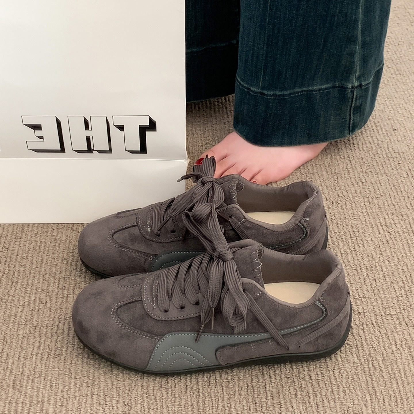 复古平底灰色德训鞋女2026新款春季女鞋子百搭爆款阿甘鞋休闲板鞋主图