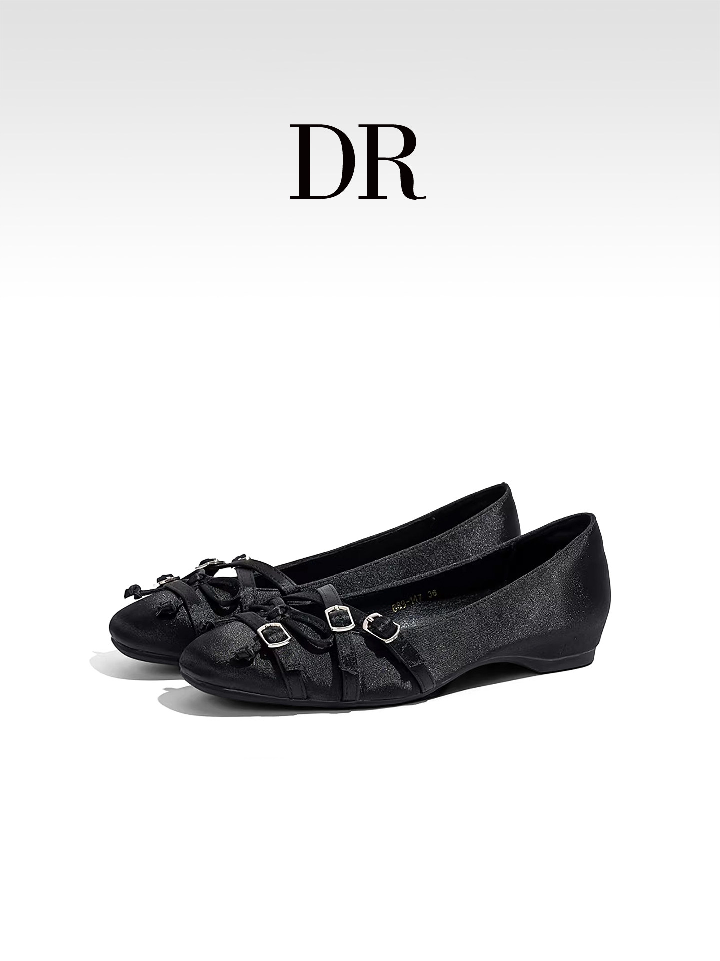 DR官方正品复古黑色缎面蝴蝶结玛丽珍鞋女2026春季双扣带芭蕾舞鞋主图