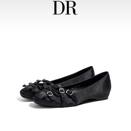 DR官方正品复古黑色缎面蝴蝶结玛丽珍鞋女2026春季双扣带芭蕾舞鞋