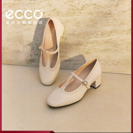 ECCO爱步女鞋 春季新款气质粗跟T字带法式玛丽珍单鞋 丽芙250613