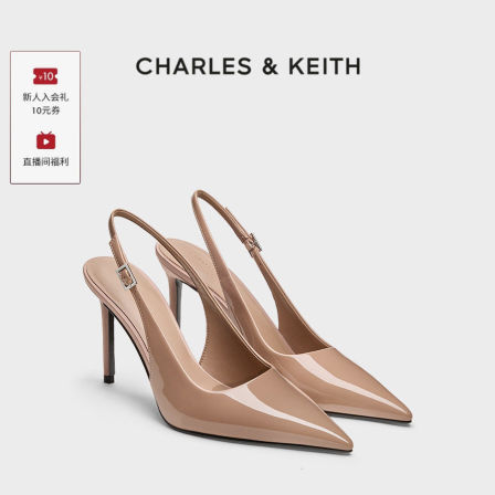 CHARLES&KEITH26春新款CK1-60280496漆皮尖头高跟鞋细跟凉鞋单鞋