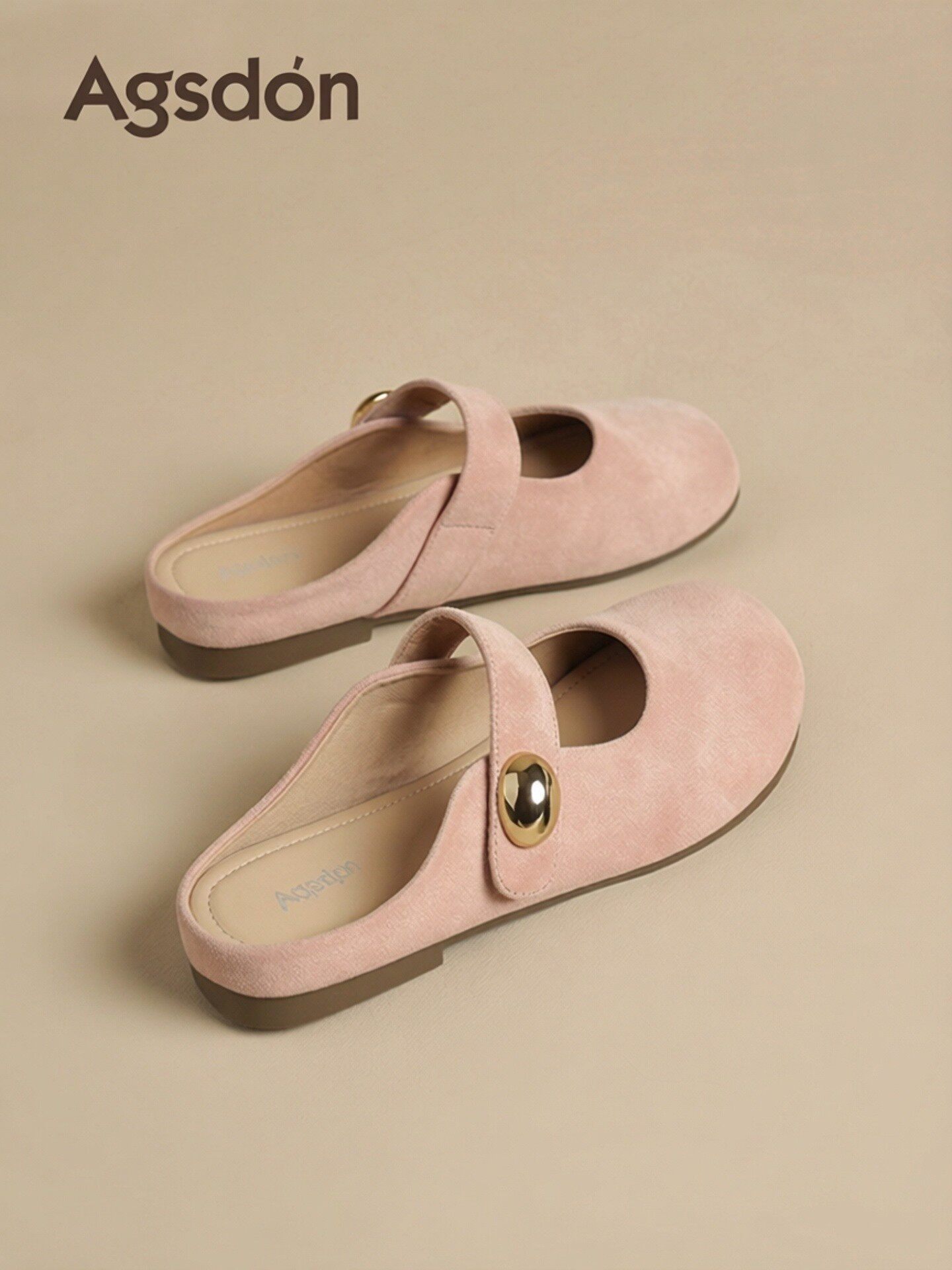 奥古狮登勃肯鞋半拖女2026新款春季粉色软底一脚蹬不累脚法式凉拖主图