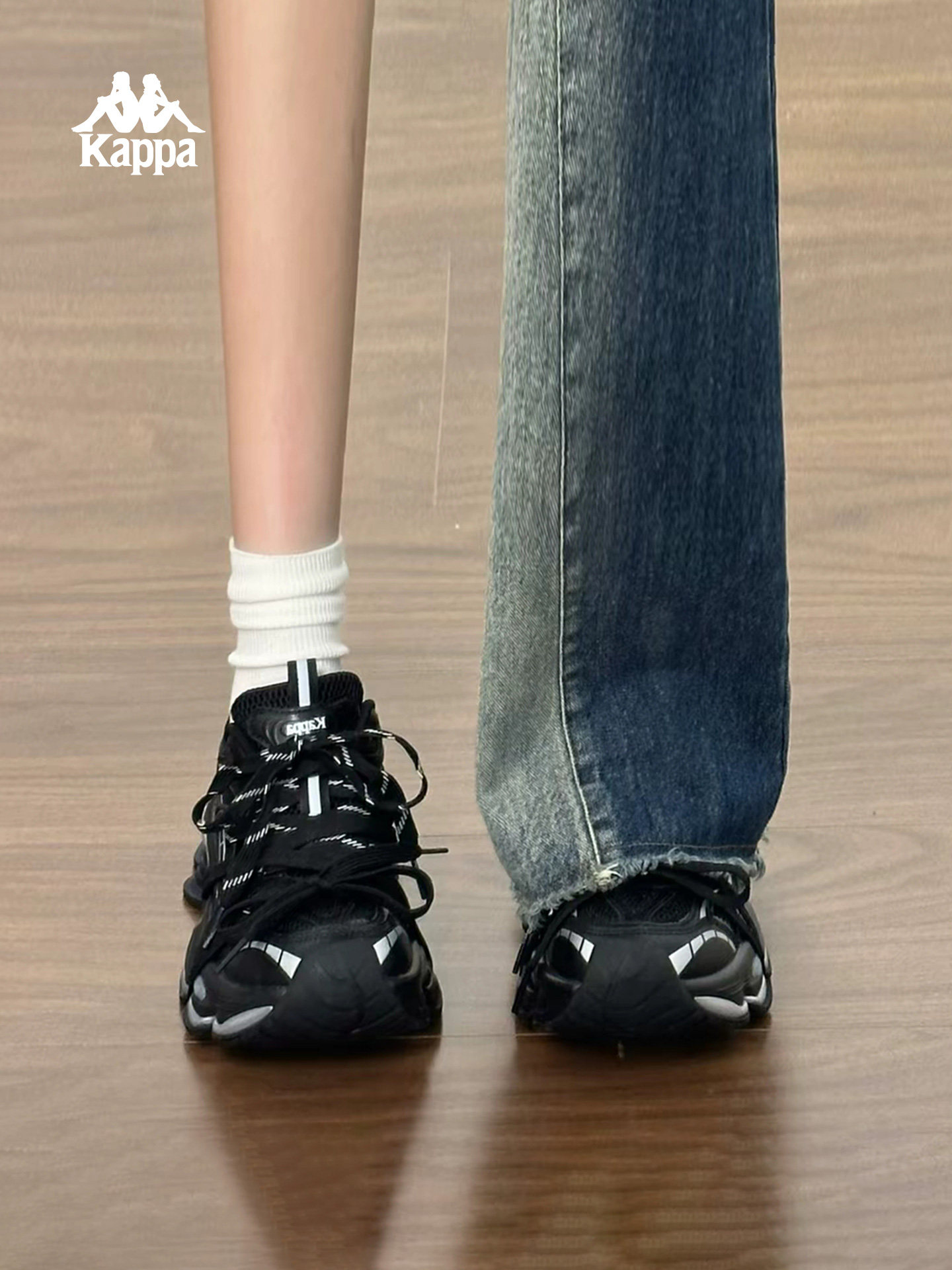 Kappa星环鞋厚底老爹鞋女款2026年超火的鞋子春季新款黑色运动鞋主图