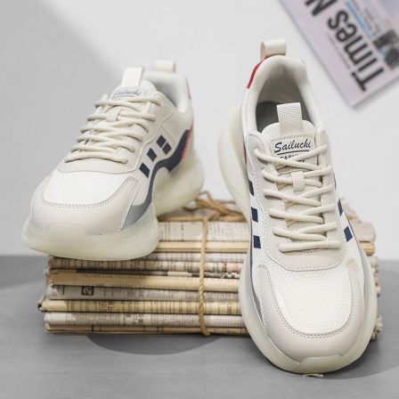 男鞋2026春季新款潮流百搭真皮运动青少年跑步学生休闲厚底老爹鞋