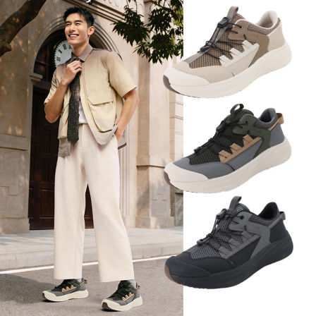 Pansy盼喜宽胖脚男透气网面运动休闲鞋厚底鞋2026年春夏新款