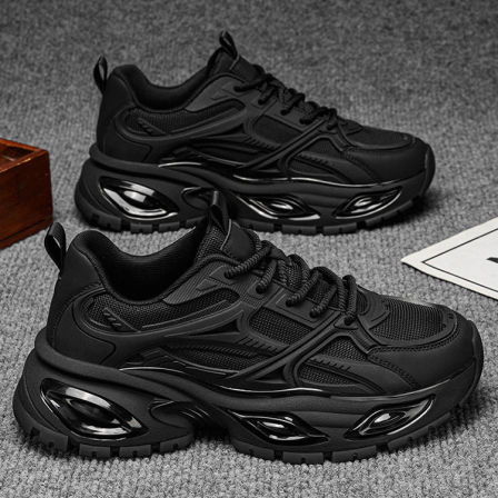 黑武士男鞋春季气垫减震休闲跑步运动鞋防滑增高软底网面老爹潮鞋