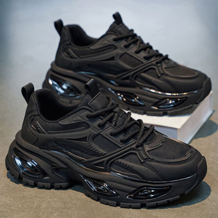 男鞋春季网面透气减震软底休闲跑步运动鞋防滑厚底黑武士老爹潮鞋