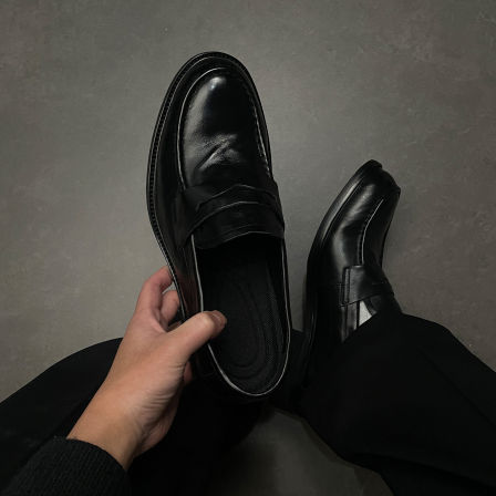 老钱风极简风暗黑乐福鞋男士通勤休闲皮鞋英伦商务尖头厚底德比鞋