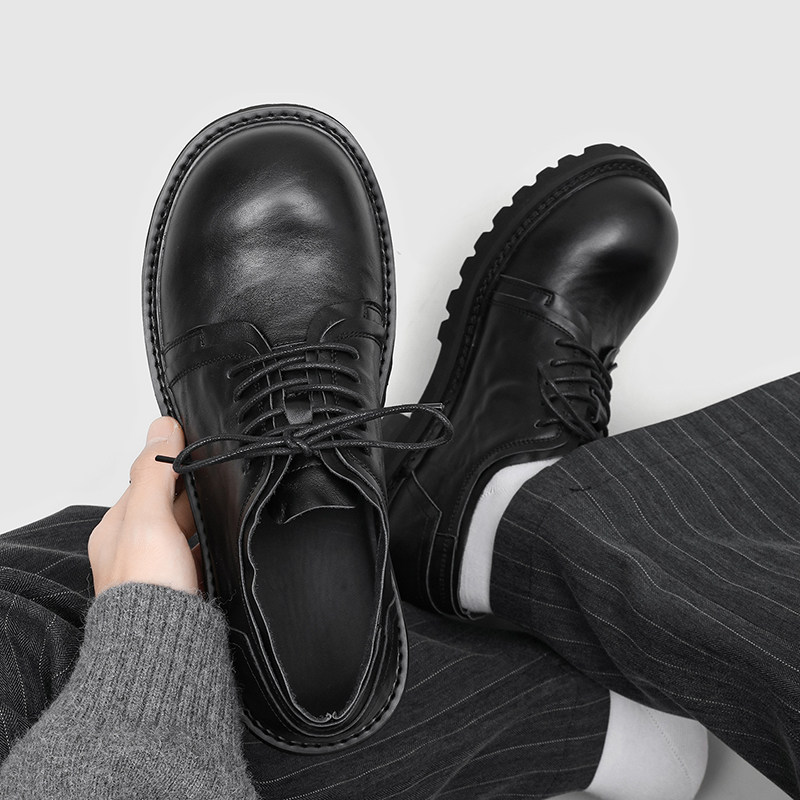 潮牌固特异水洗大头德比鞋男5cm厚底增高商务通勤新郎结婚伴郎鞋主图