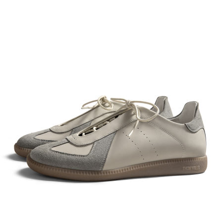 ThomWills新款内增高德训鞋男真皮复古T头鞋舒适通勤软底小白鞋春