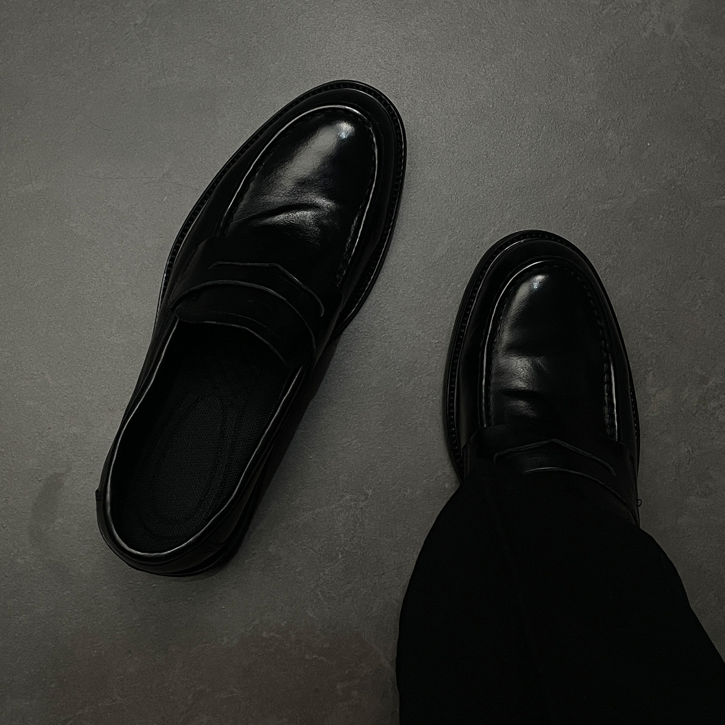 手工固特异褶皱黑色乐福鞋男士潮牌厚底休闲通勤尖头德比新郎皮鞋主图