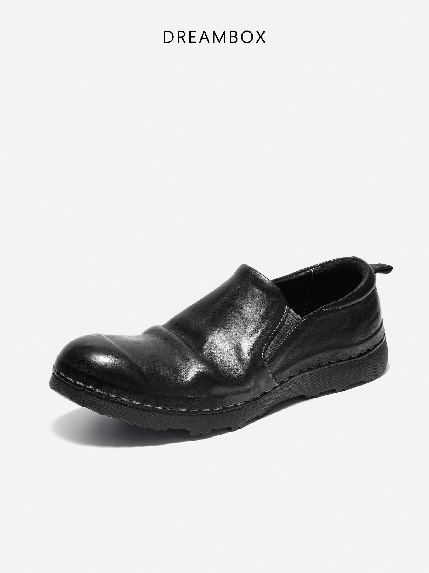 DREAMBOX钧博水洗马皮套脚休闲皮鞋2026新款舒适透气一脚蹬乐福鞋主图