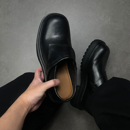 新款皮鞋男厚底增高懒人一脚蹬老钱风大头德比鞋高级感通勤上班鞋