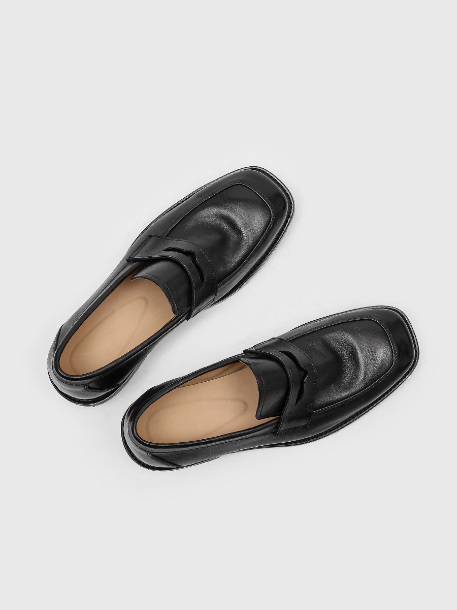 RZAAZ 优雅方头斜切老钱风质感牛皮乐福鞋一脚蹬通勤商务小皮鞋男主图