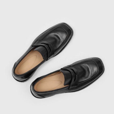 RZAAZ 优雅方头斜切老钱风质感牛皮乐福鞋一脚蹬通勤商务小皮鞋男