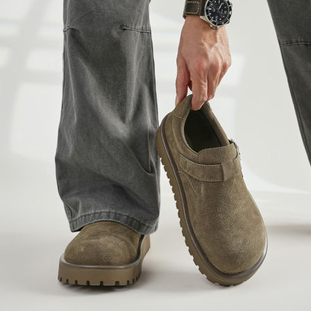 老钱风新款博肯鞋男女厚底增高休闲工装鞋大头复古小众搭扣乐福鞋