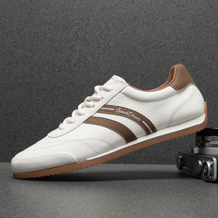 真皮男鞋2026春季德训鞋男拼色休闲皮鞋潮流透气小白鞋男软底板鞋