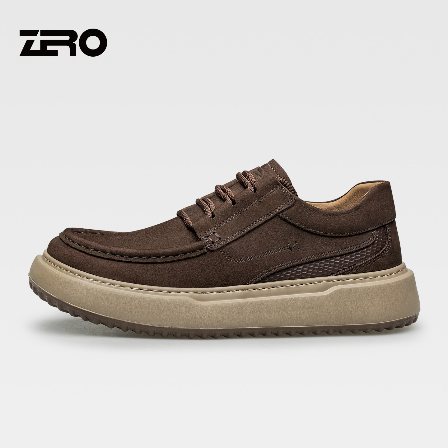 ZRO零度男鞋休闲皮鞋2026春季新款男士磨砂牛皮轻便缓震舒适鞋子主图