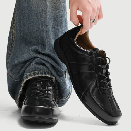 复古真皮黑色德训鞋男厚底休闲平底皮鞋通勤时尚男士通勤休闲鞋