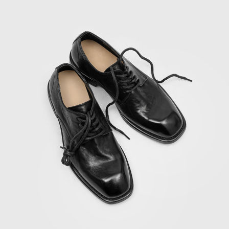 RZAAZ 马皮水洗斜切方头固特异增高德比鞋暗黑先锋日常通勤皮鞋男