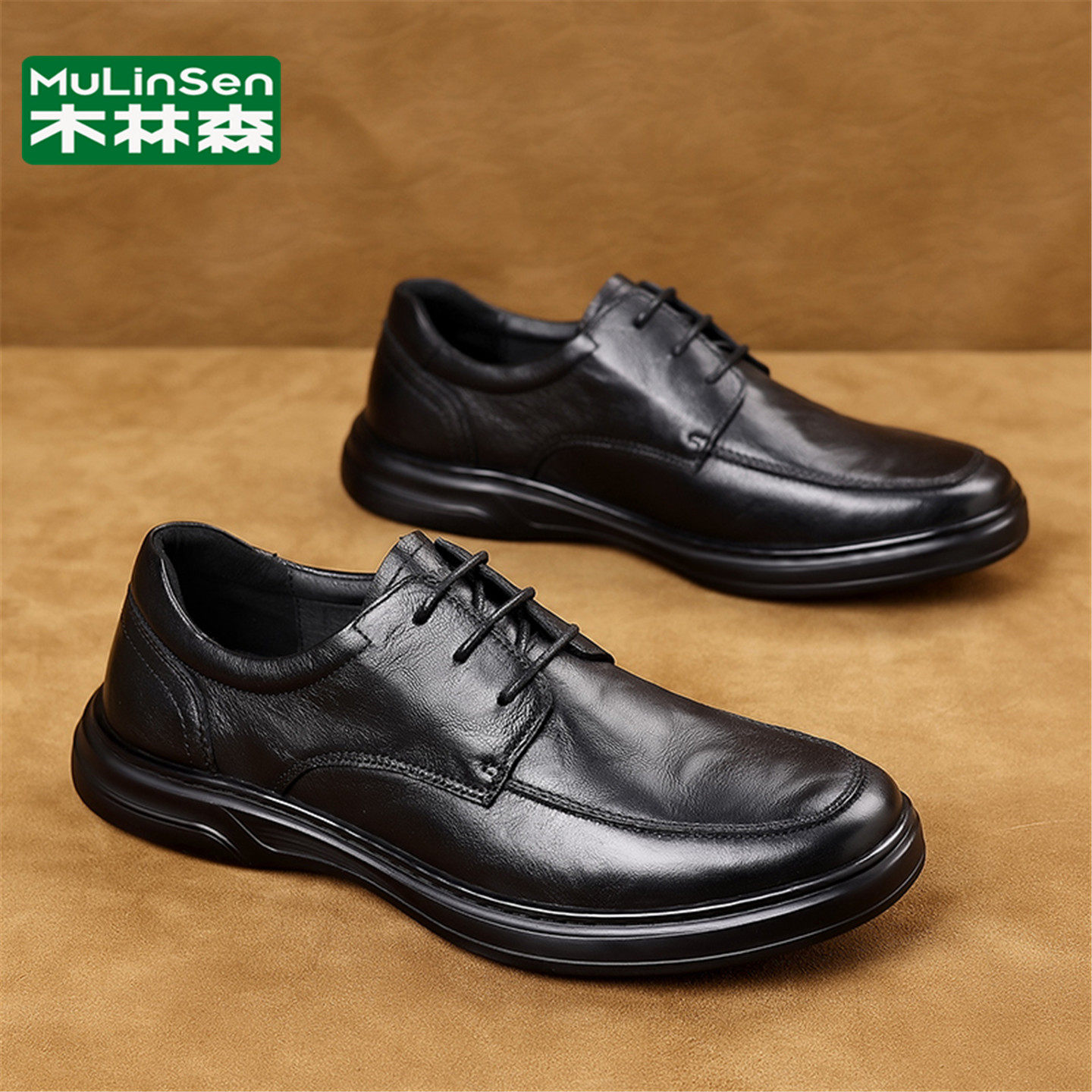 木林森皮鞋男款黑色真皮软底轻便舒服厚底耐磨商务上班通勤乐福鞋主图