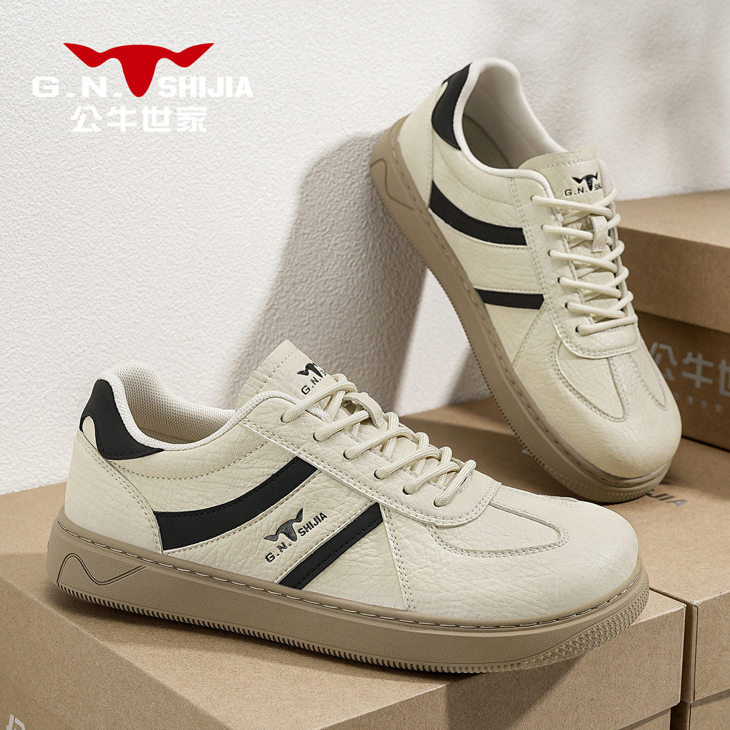 公牛世家男鞋新款春季复古T头德训板鞋子男生耐磨防滑运动休闲鞋主图