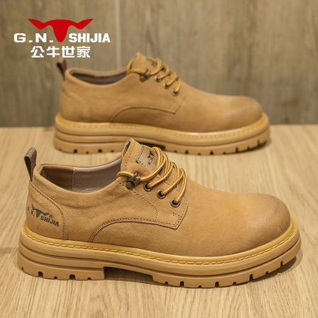 公牛世家男鞋新款春夏户外防滑美式工装皮鞋男士英伦风低帮马丁靴