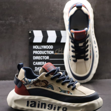 男鞋2026春款帆布印花时尚厚底运动休闲鞋轻便超火青年增高老爹鞋