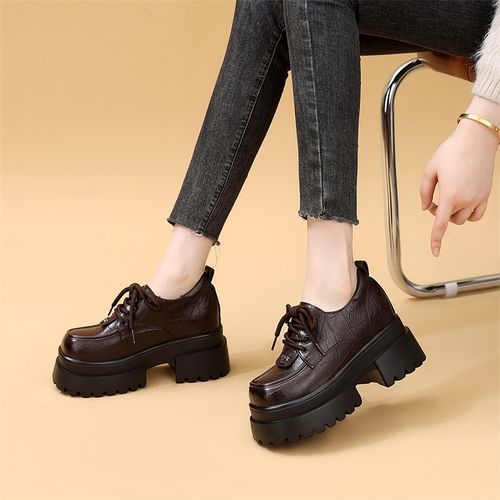 新款春季英伦风厚底内增高百搭显瘦女乐福小皮鞋软底透气配裙单鞋主图