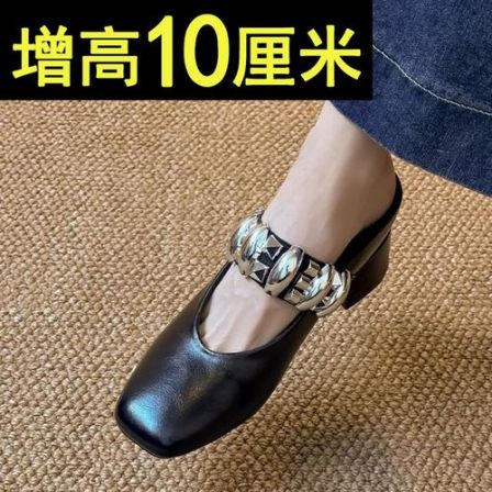小个子10cm高跟玛丽珍鞋女鞋2025新款小个子黑色方头内增高单鞋软