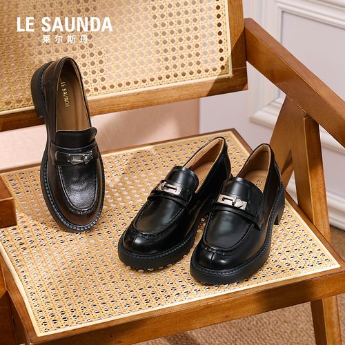 莱尔斯丹莱福家族2026春季新款黑色真皮粗跟乐福小皮鞋女7M40901主图